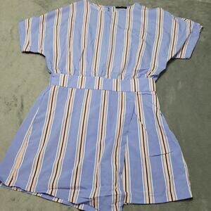Kindle Outfit Women Medium Romper Playsuit Blue Pink Stripe Waist Fun Split Back